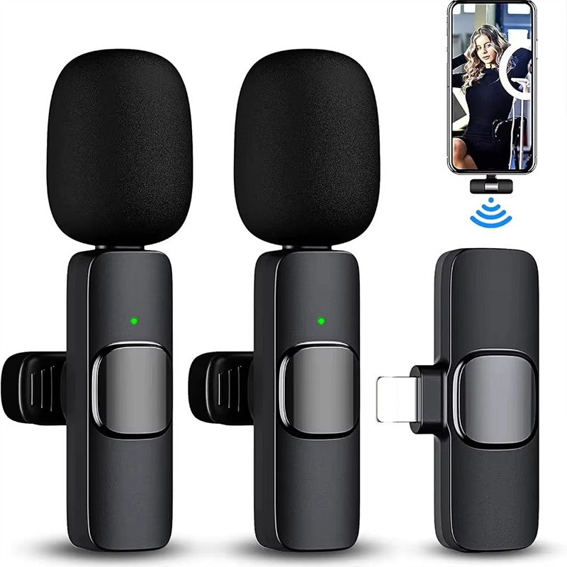 Microfone de lapela sem fio para iPhone Android Plug and Play Microfone sem fio