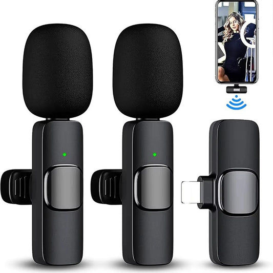 Microfone de lapela sem fio para iPhone Android Plug and Play Microfone sem fio