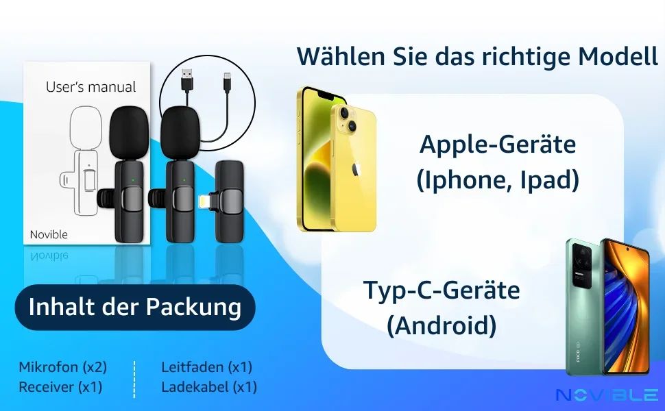 Microfone de lapela sem fio para iPhone Android Plug and Play Microfone sem fio