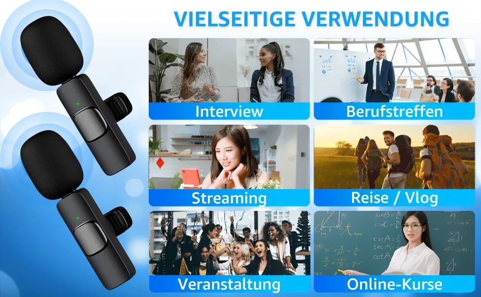 Microfone de lapela sem fio para iPhone Android Plug and Play Microfone sem fio